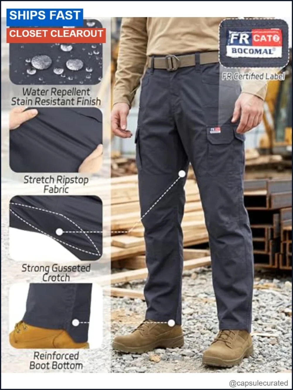 FR Cargo Pants Men Relaxed Tapered Stretch Ripstop NFPA2112 CAT2